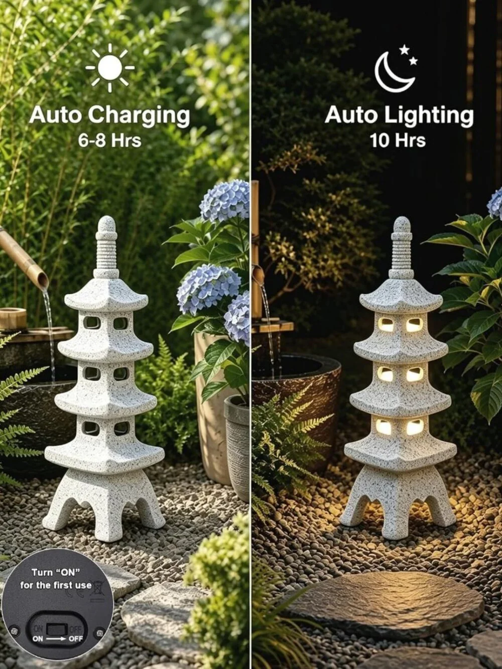 15.7-Inch Solar Pagoda Garden Statue | Weatherproof Zen Decor for Patio & Yard